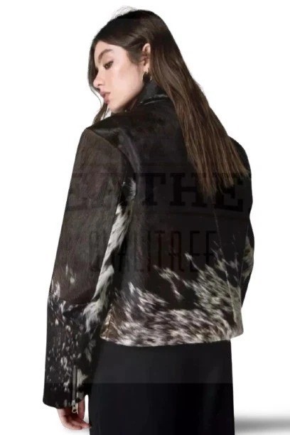 Genuine Cowhide Leather Jacket for Women | Natural Hair-On Fashion Coat Size S