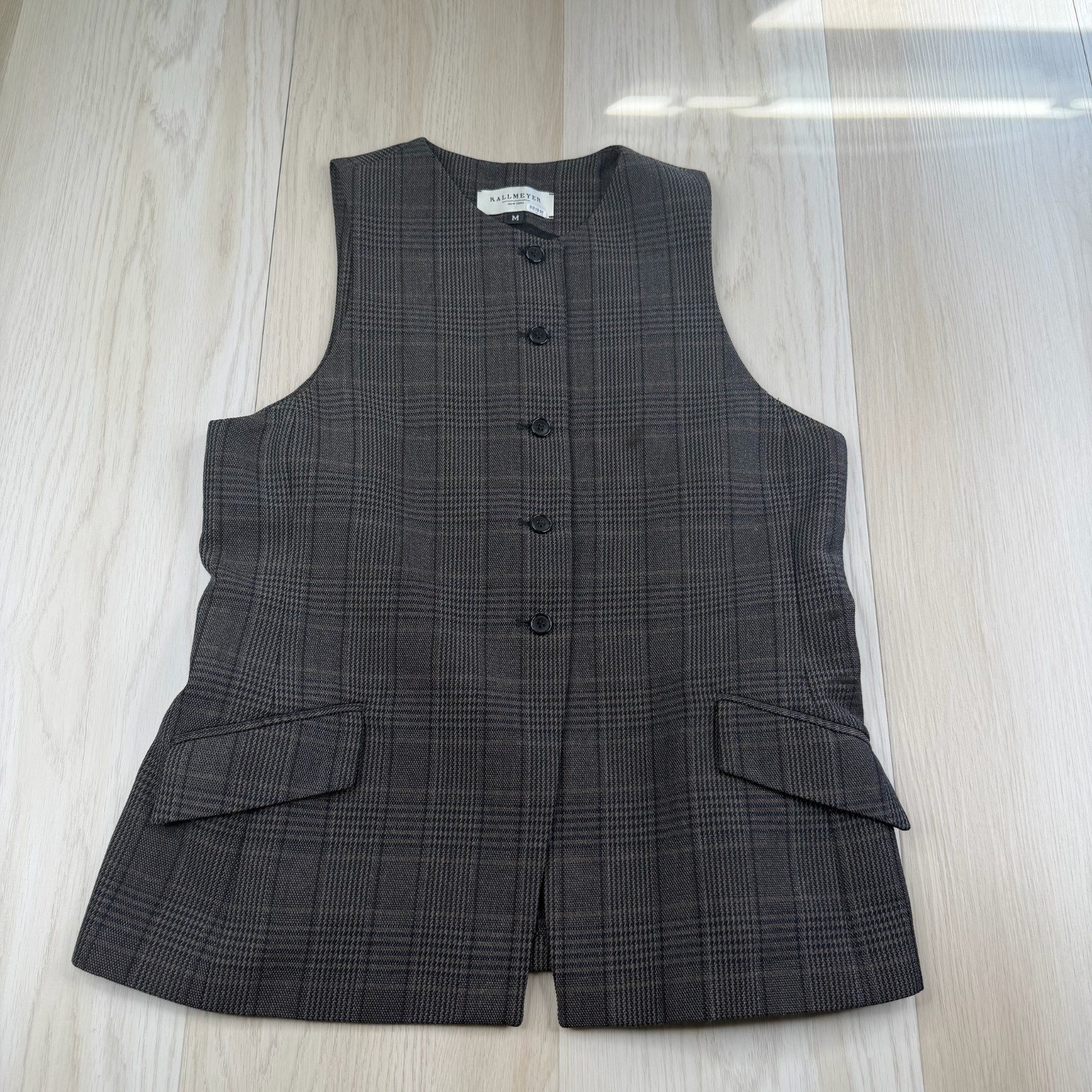 Kallmeyer Womens Black Houndstooth Minimalist Professional Ira Suit Vest Size M