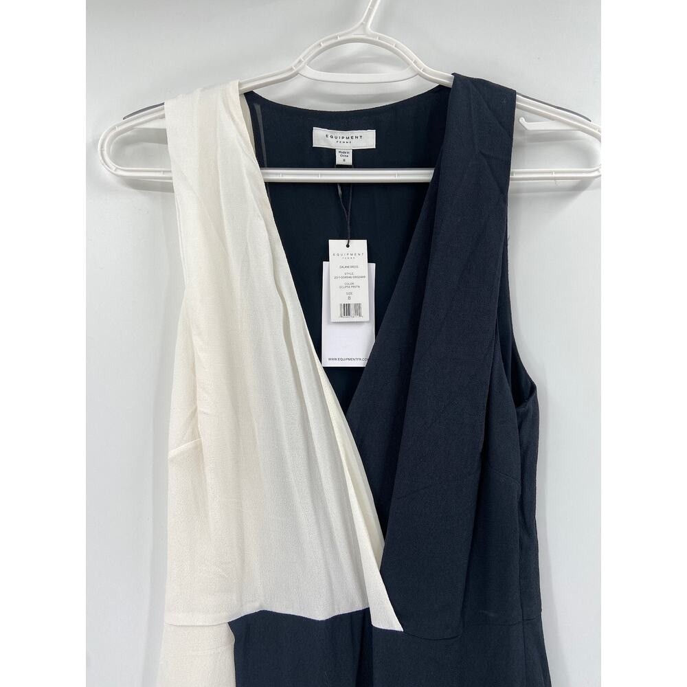 Equipment Femme Galane Black White Colorblock Two-Tone Sleeveless Dress 8 NWT