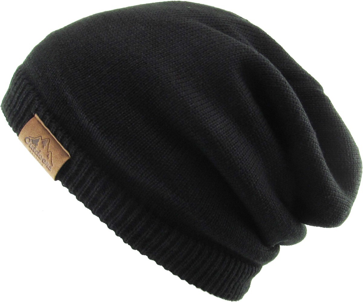 KB ETHOS Oversized Slouch Sherpa Fleece Fur Lined Black Winter Beanie Hat