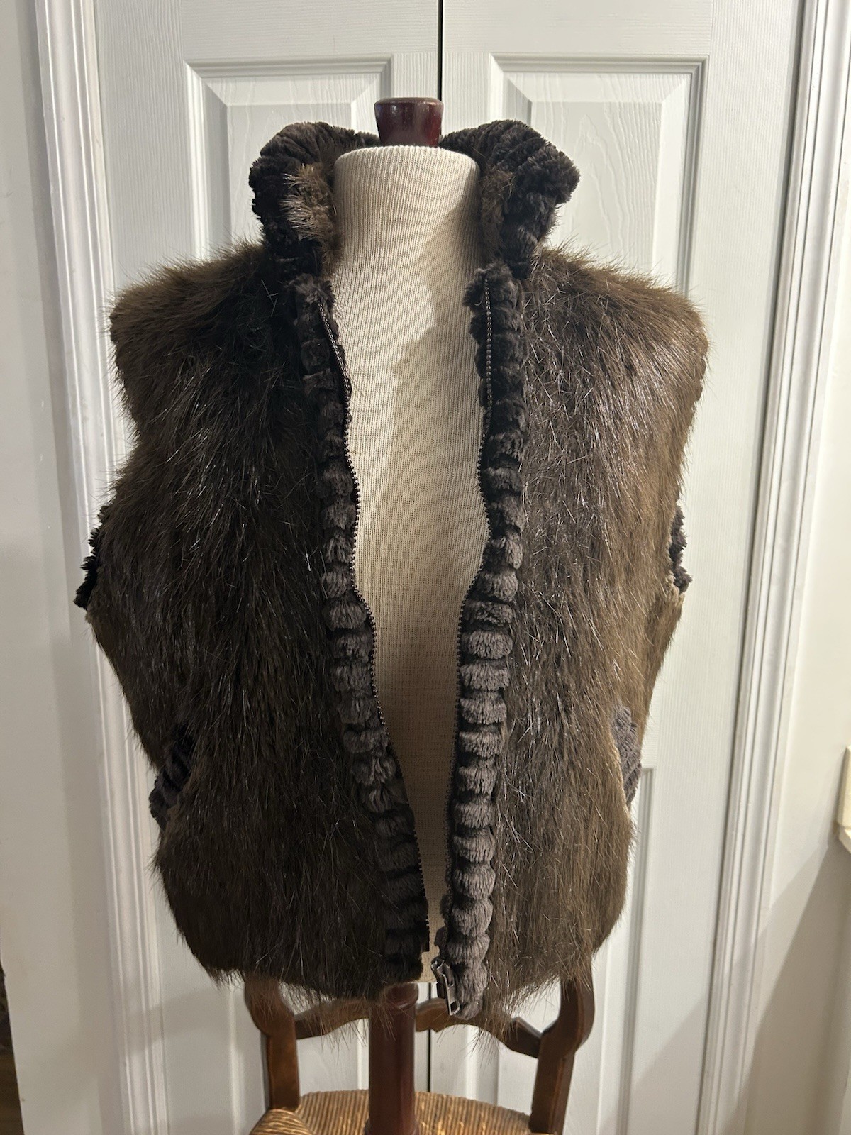 MUSI Canadian Brown Sheared Beaver Zip up Vest Coat Jacket~Pockets~Marianne~12
