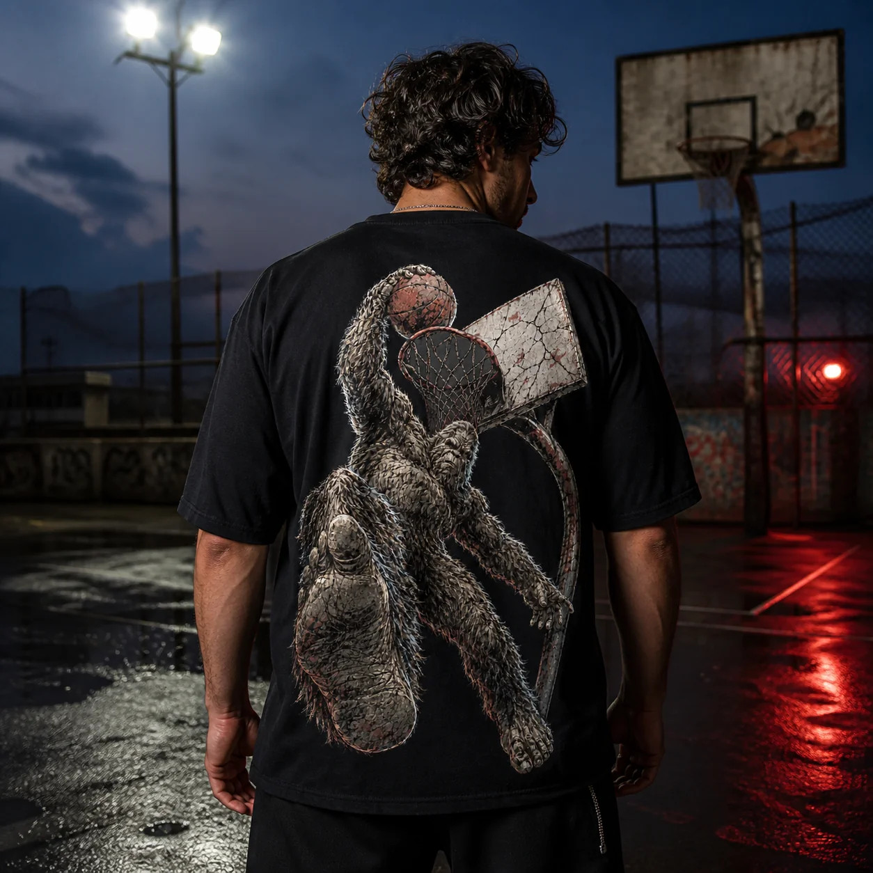 Serial Bloom Bigfoot Basketball Back Print Graphic T-Shirt Black Unisex