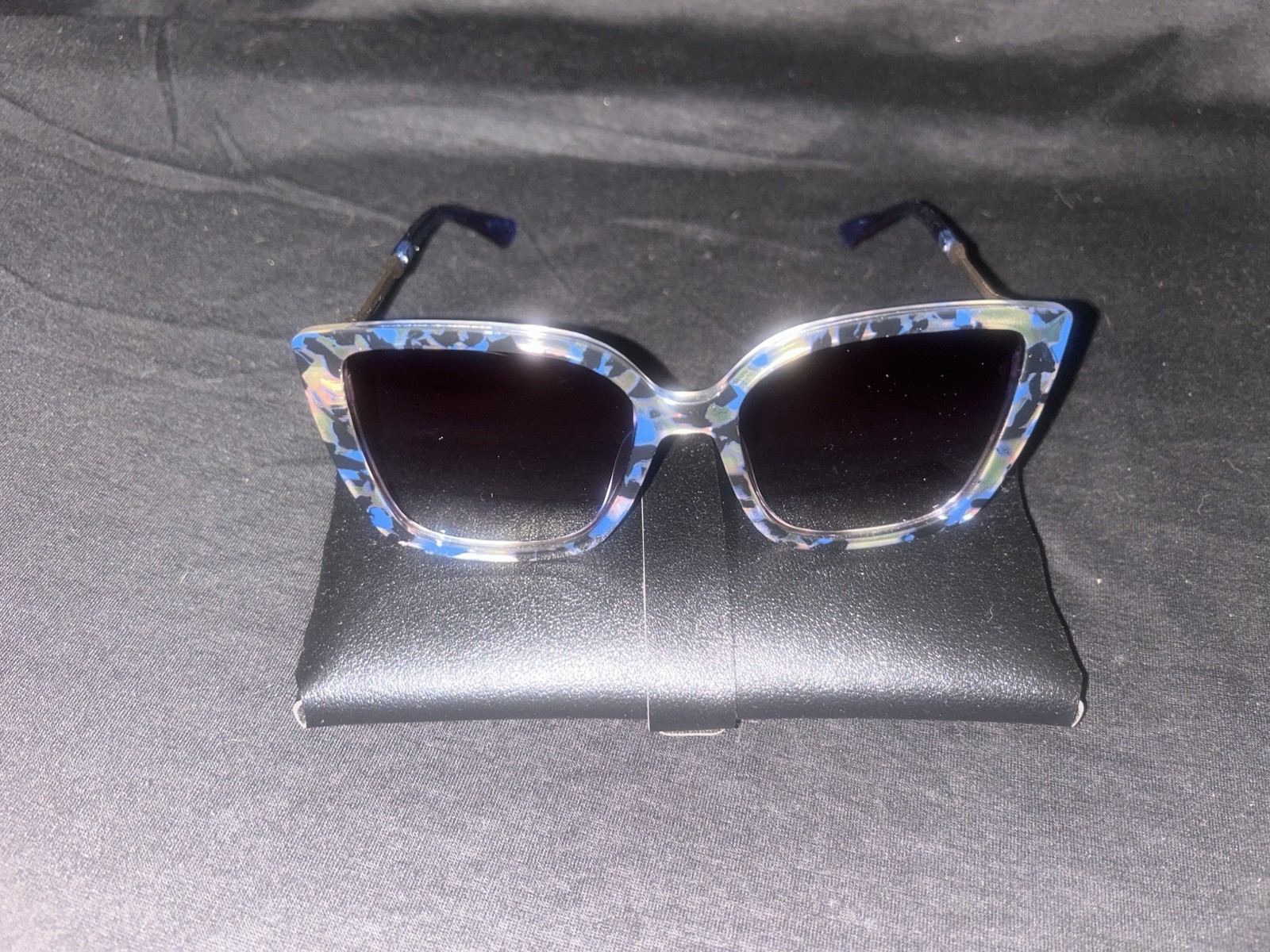 Women’s Oversized Square Sunglasses Blue Tortoise Shell Frame Purple Gradient