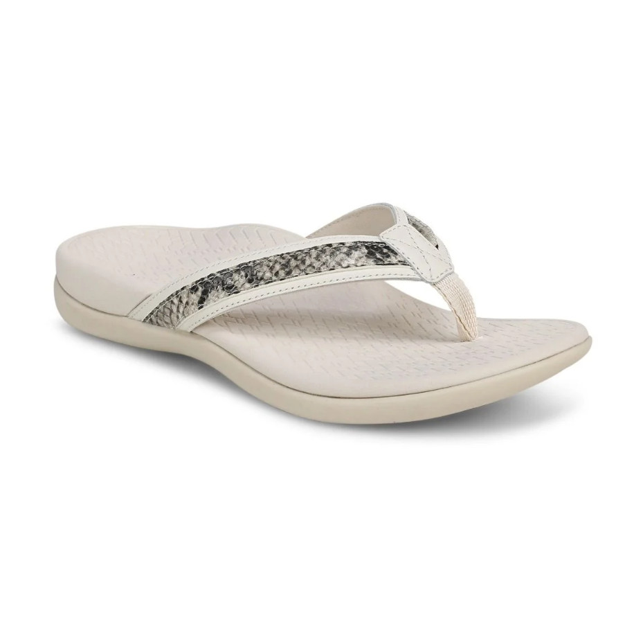 VIONICS Tide 2.0 Toe Post Sandal – Cream Snake Print Leather NEW