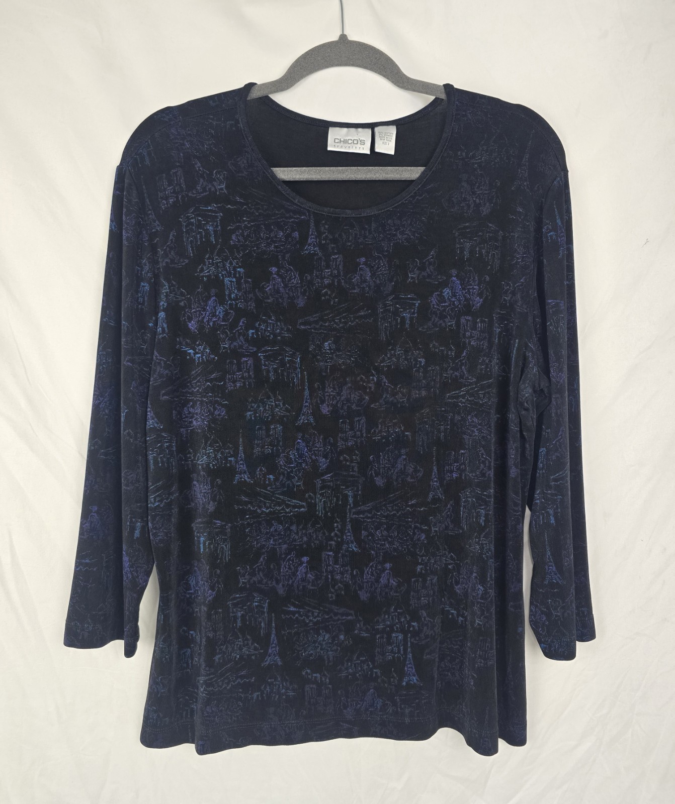 Chico’s Travelers Slinky Knit Boxy Printed Minimalist Top sz 3 (XL)