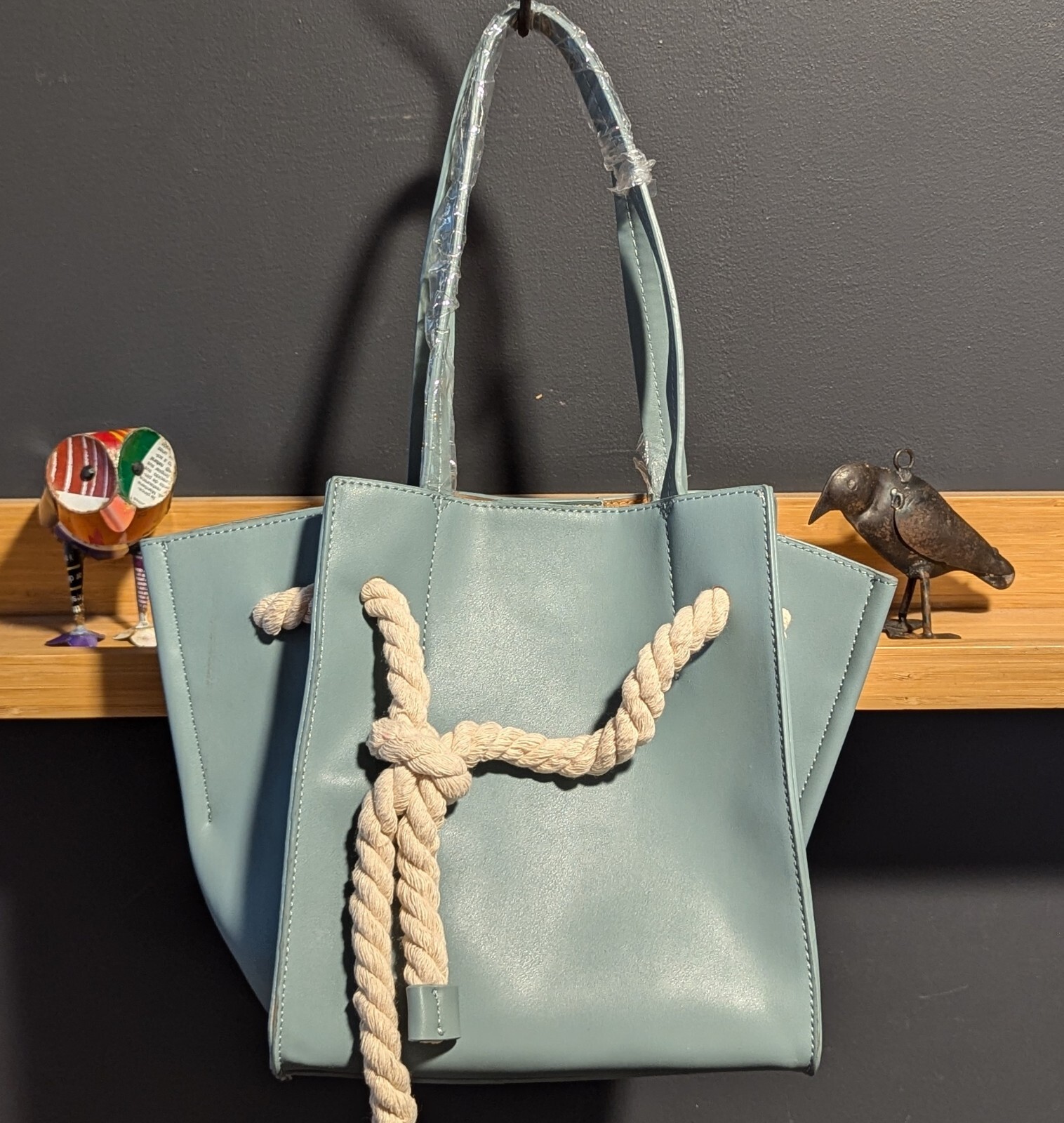 Melie Bianco Monica Mini Structured Top Handle Vegan Tote Shoulder Bag Blue NWT