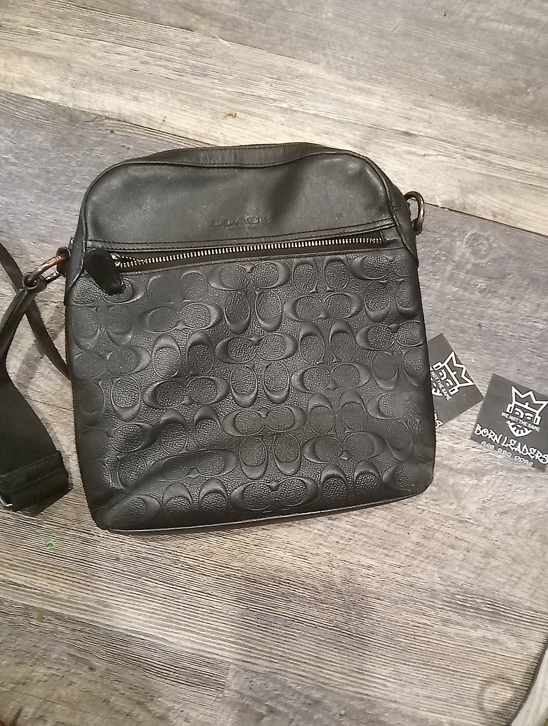 Men’s coach embossed signature leather Houston flight bag Cross body