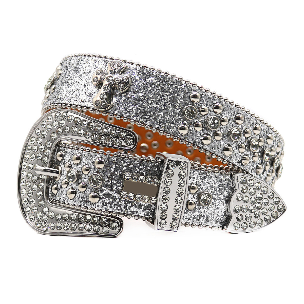 Western Rhinestone Belt for Women Men Rivet Studded Y2K Bling Leather Belts