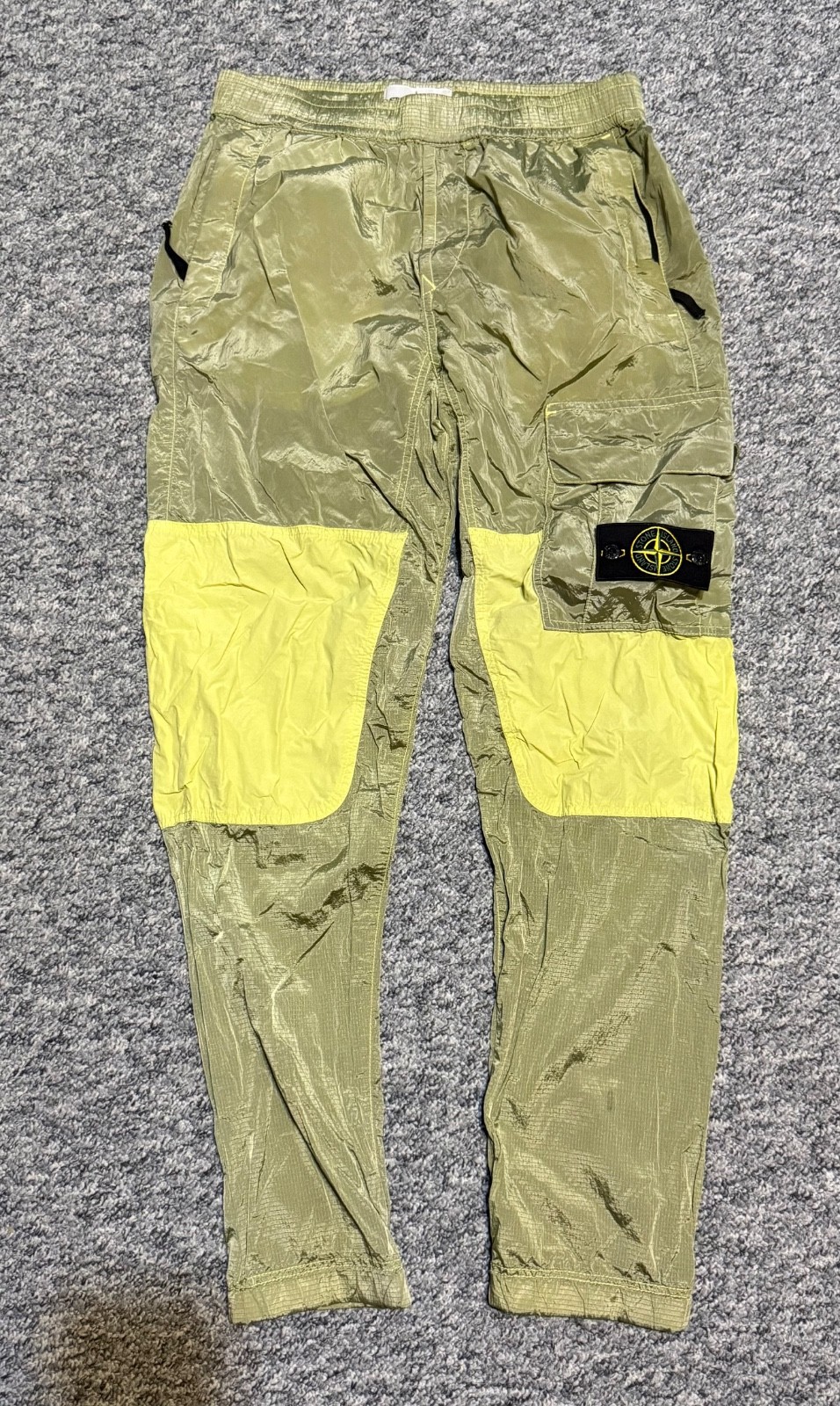 Stone Island Nylon Metal Cargo Pants Size 30 Bi-Color Olive Yellow Trousers