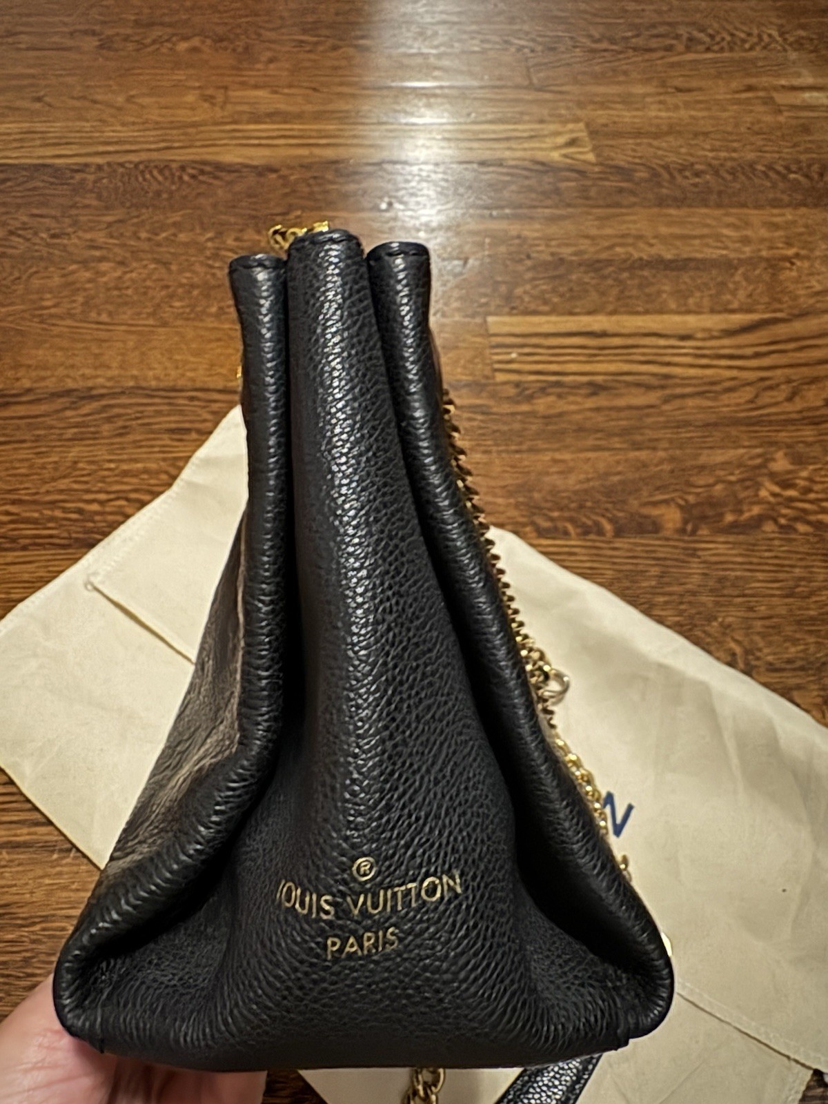 Louis Vuitton Surene Black Monogram Zip Top Chain Shoulder Bag Gold Hardware
