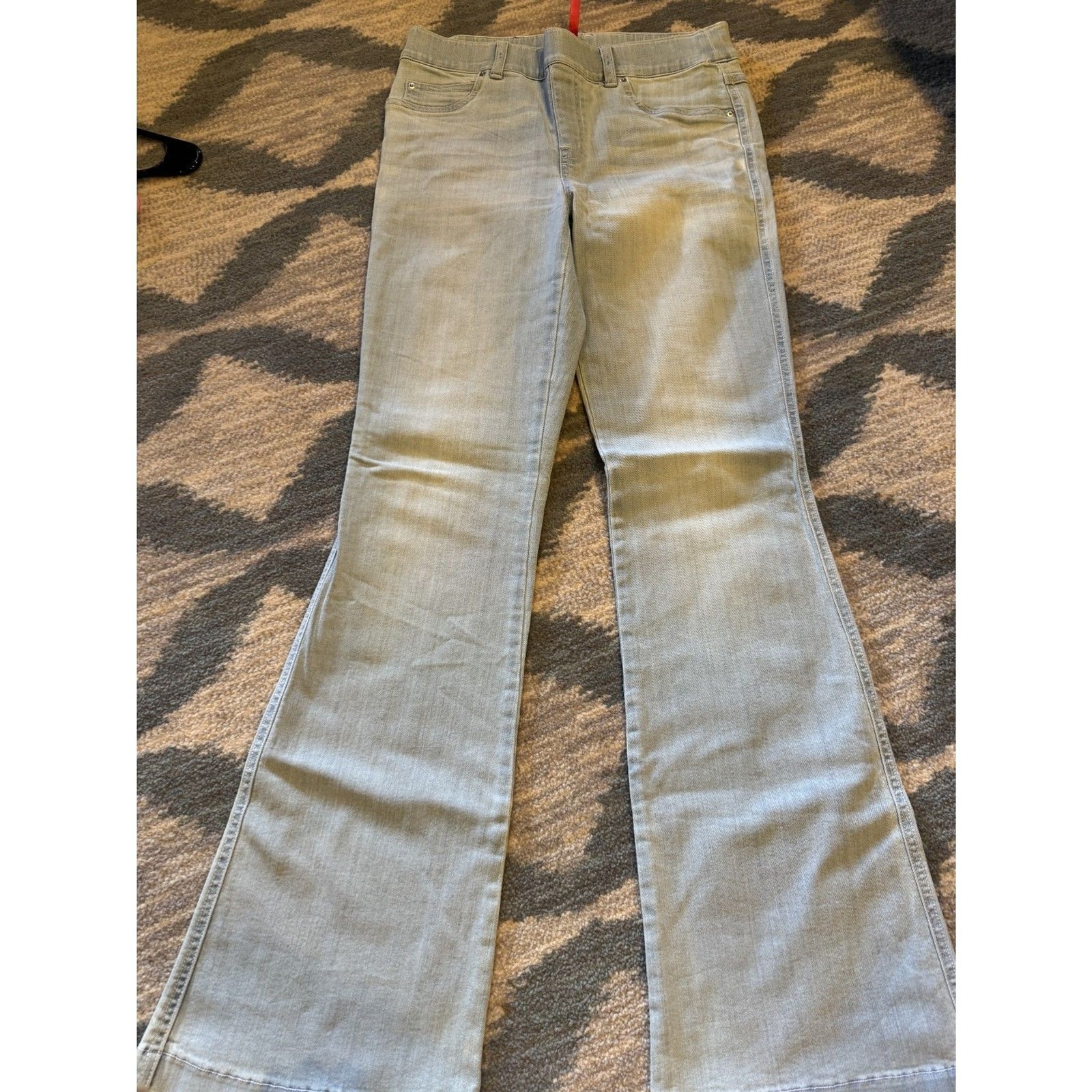 Spanx Bootcut Flare Jeans Light Wash Size M Petite Tummy Control Stretch
