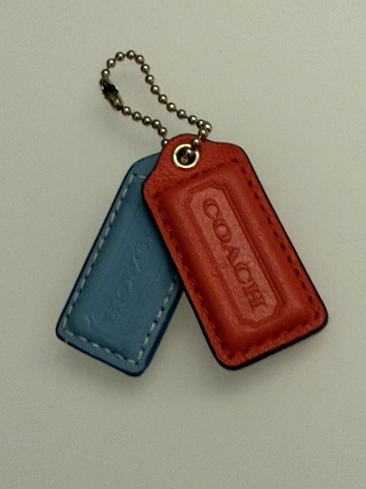 Coach Fob Hang Tag Charm Blue & Coral Leather Medium