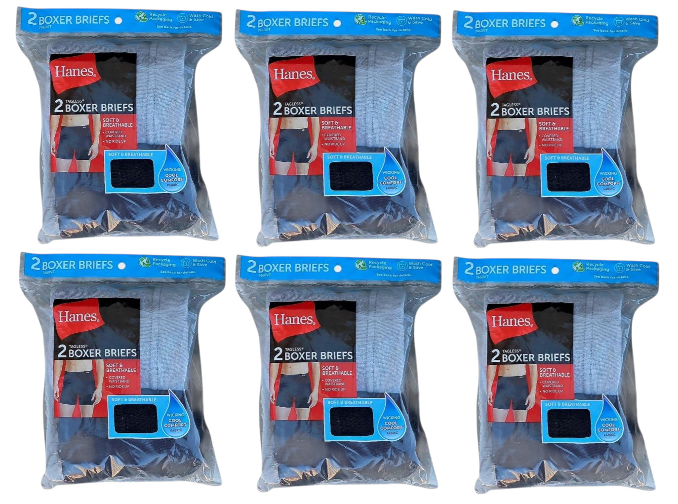 Hanes #11808 NEW Men’s Wicking Tagless Boxer Briefs – 12 Pairs