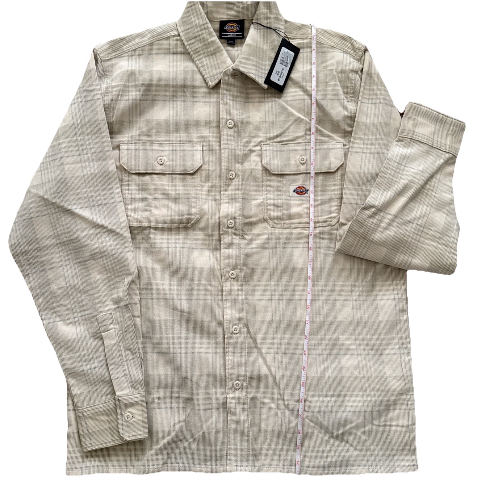 Dickies Corduroy Plaid Alma Button Up Shirt NWT Men’s Ivory Skater L/G