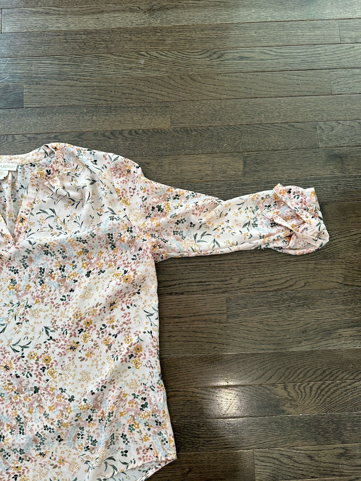 Cynthia Rowley Pink Floral V-Neck Tie Sleeve Lightweight Blouse Spring Size XL