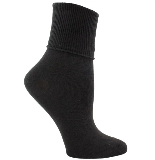 3 Pairs Womens Gold Toe Black Light Weight Ribbed Top Turn Cuff Socks