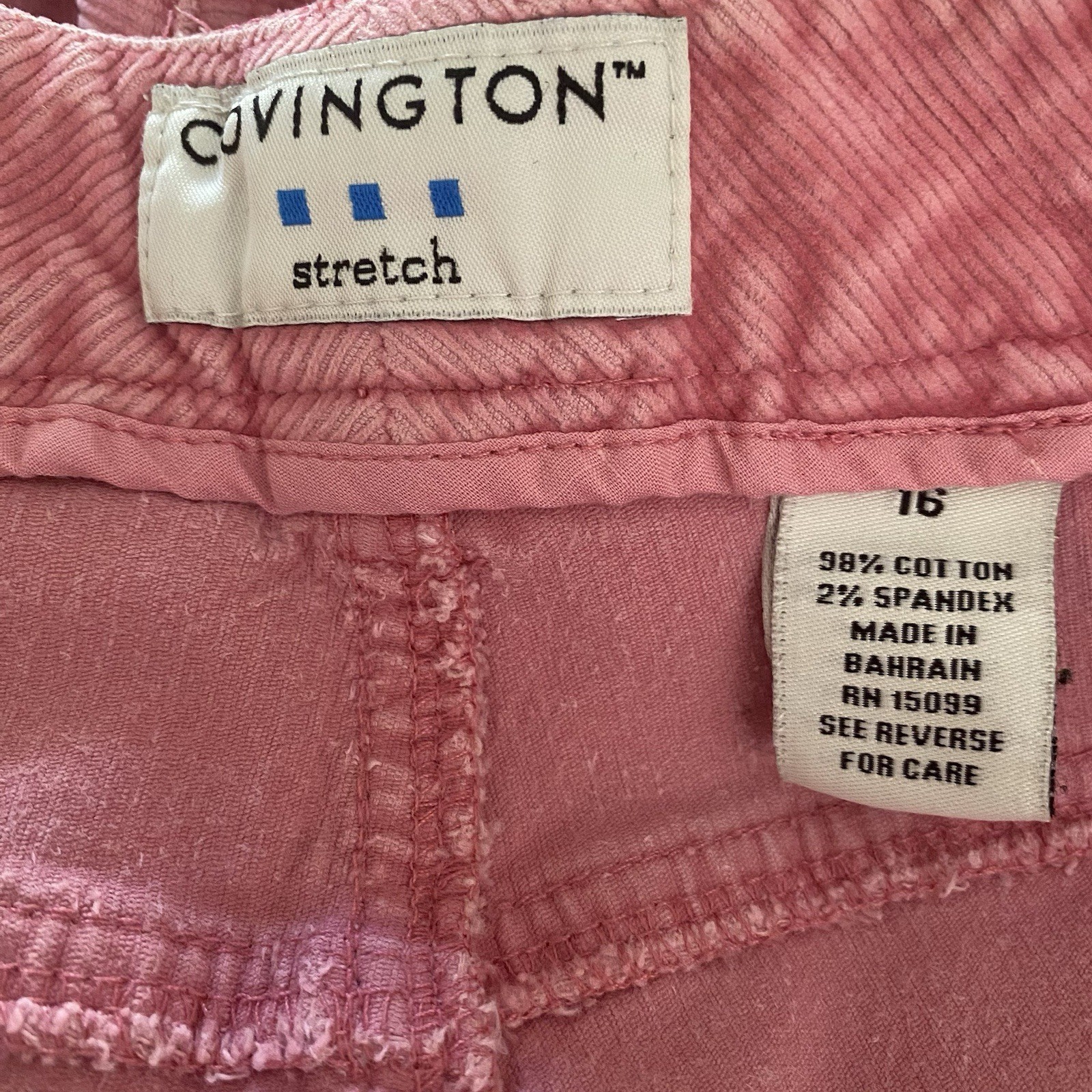 Vintage Covington Stretch Pink Corduroy Pants Women Sze 16 98% Cotton 2% Spandex