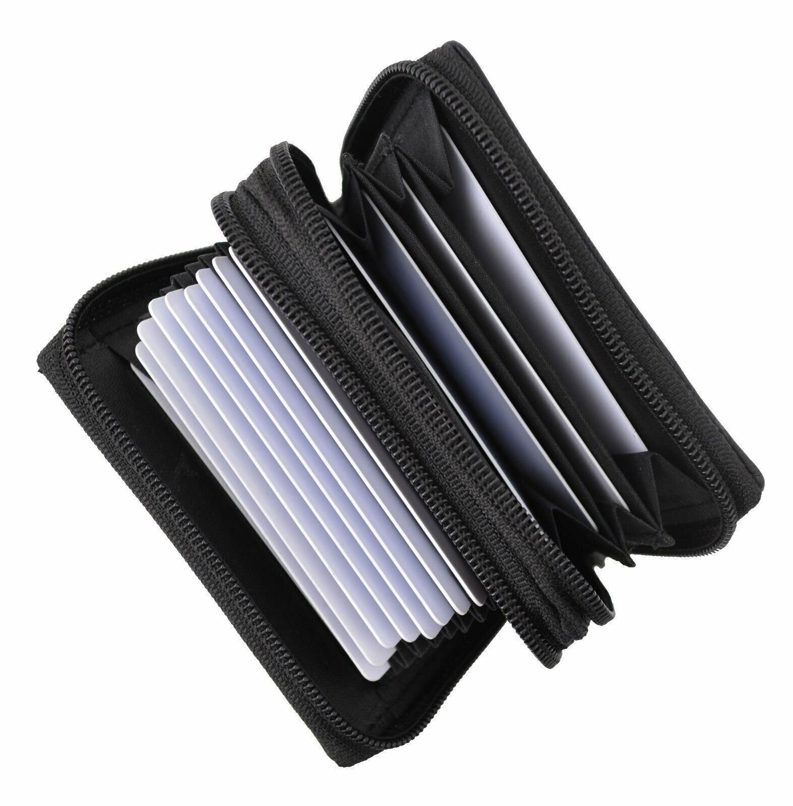 Genuine Leather Credit Card Case Holder Travel Accordion Wallet with ID Window