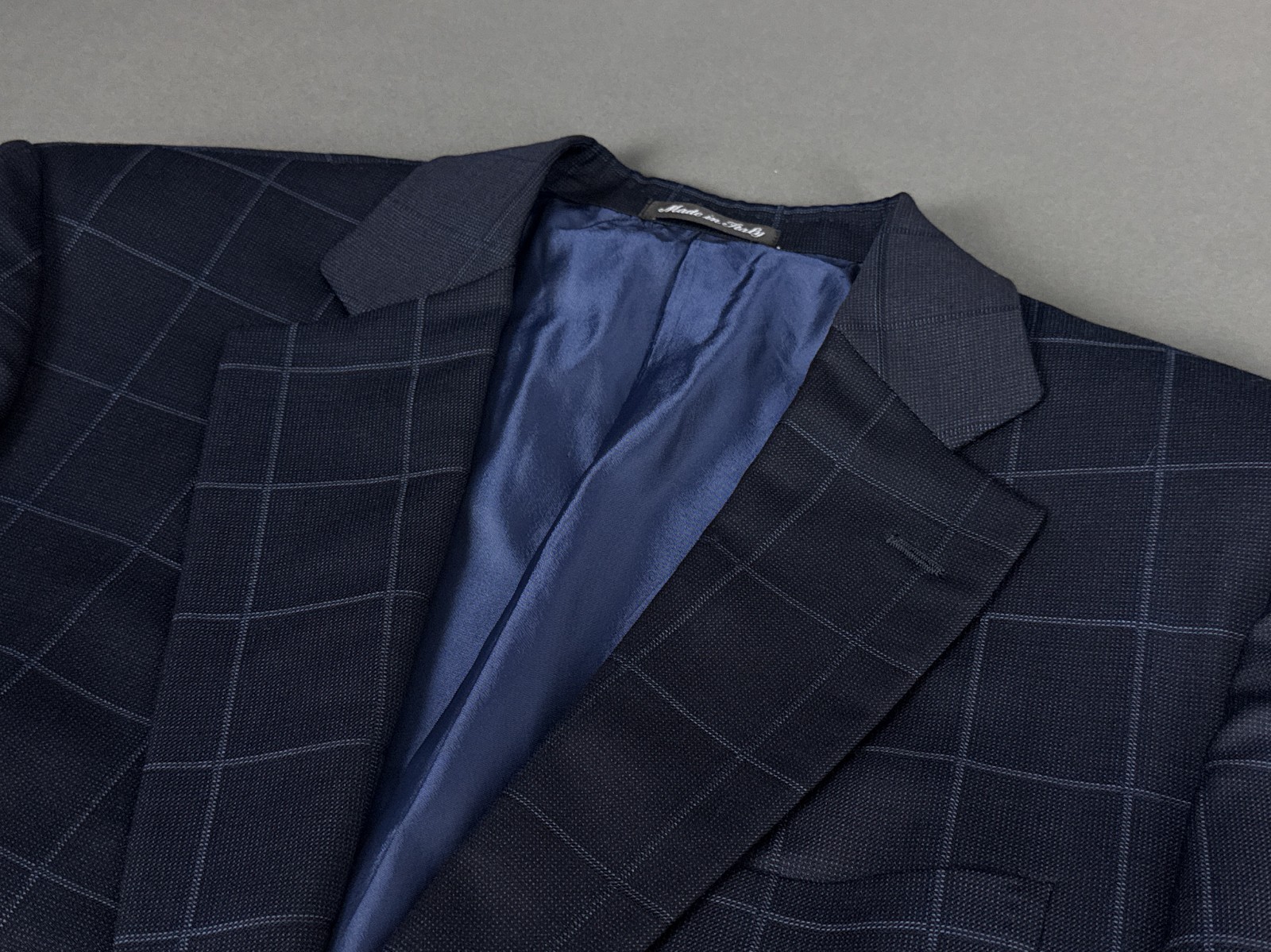 Pal Zileri Made in Italy Navy Windowpane Blazer EU-52R Drop 8 100% Wool Jacket