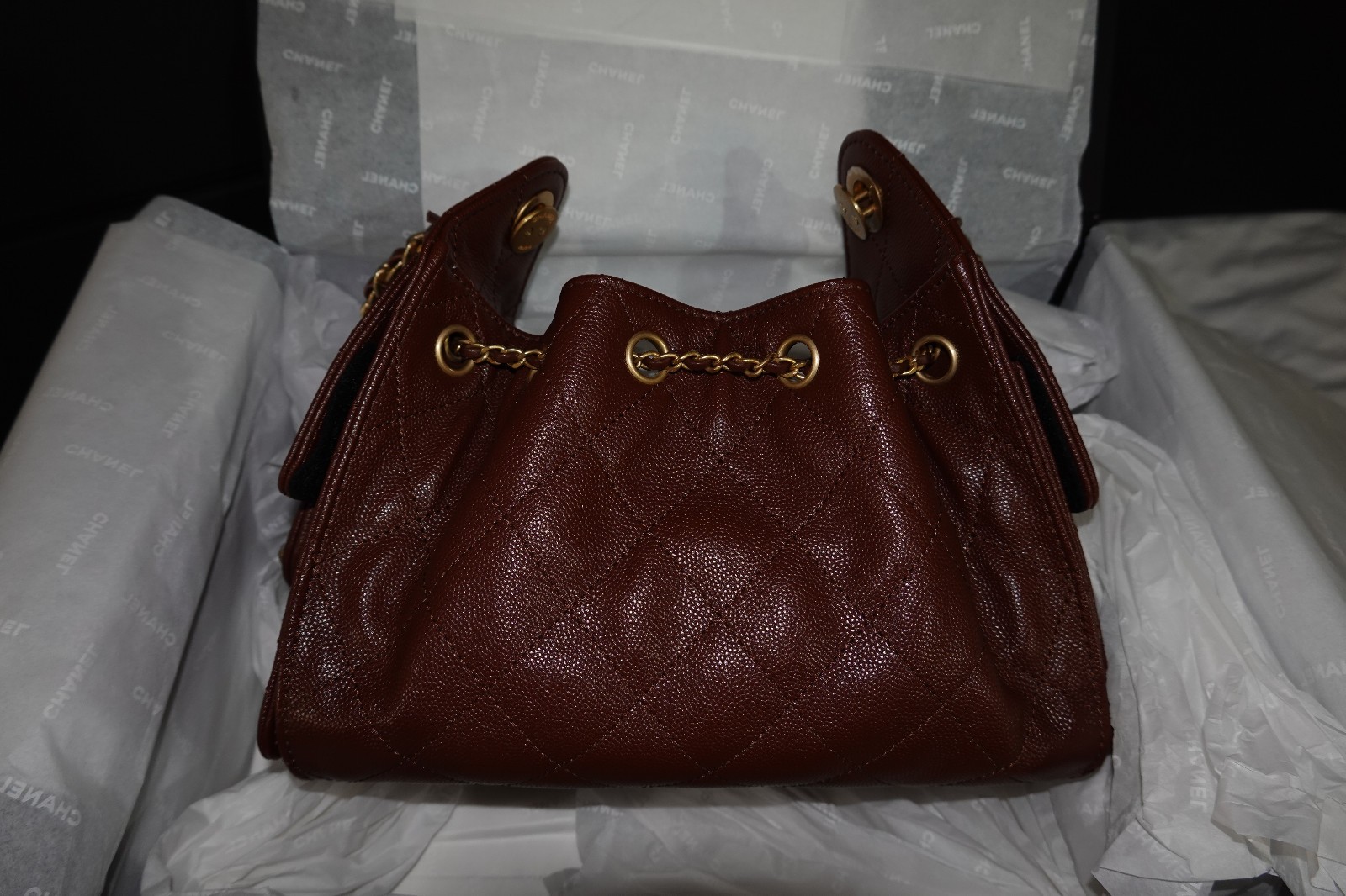 Chanel 25 Mini Dark Burgandy Cavier Gold hardware, Receipt, Orginal Box, dustbag
