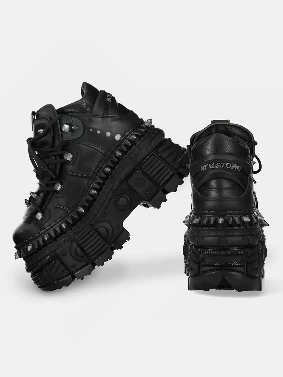 Punk Style Men’s Couple Heel Height Platform Shoes Gothic Ankle Rock Boots Black