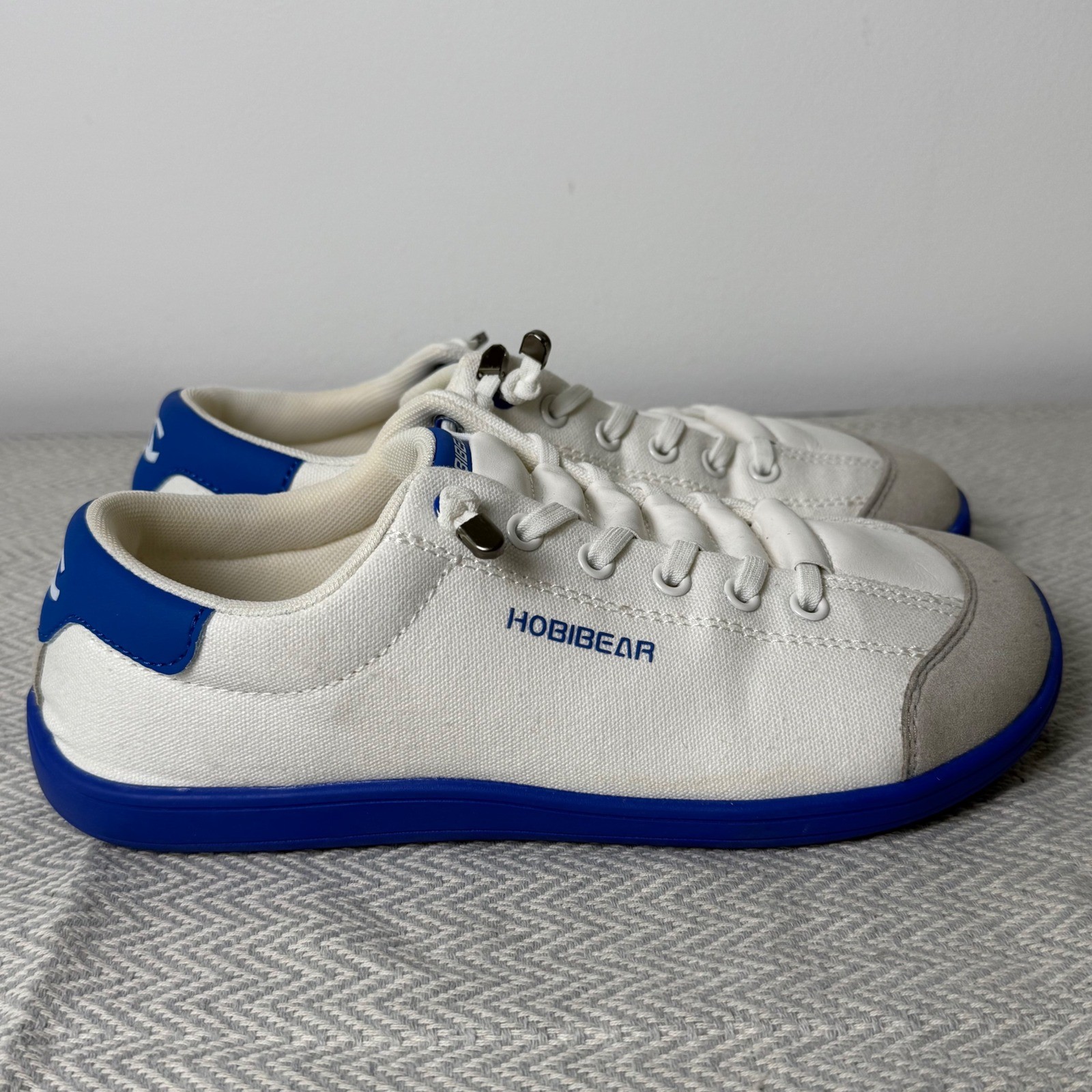 Hobibear Barefoot Shoes White Blue Wide Toe Box Minimalist Sneakers Unisex 37