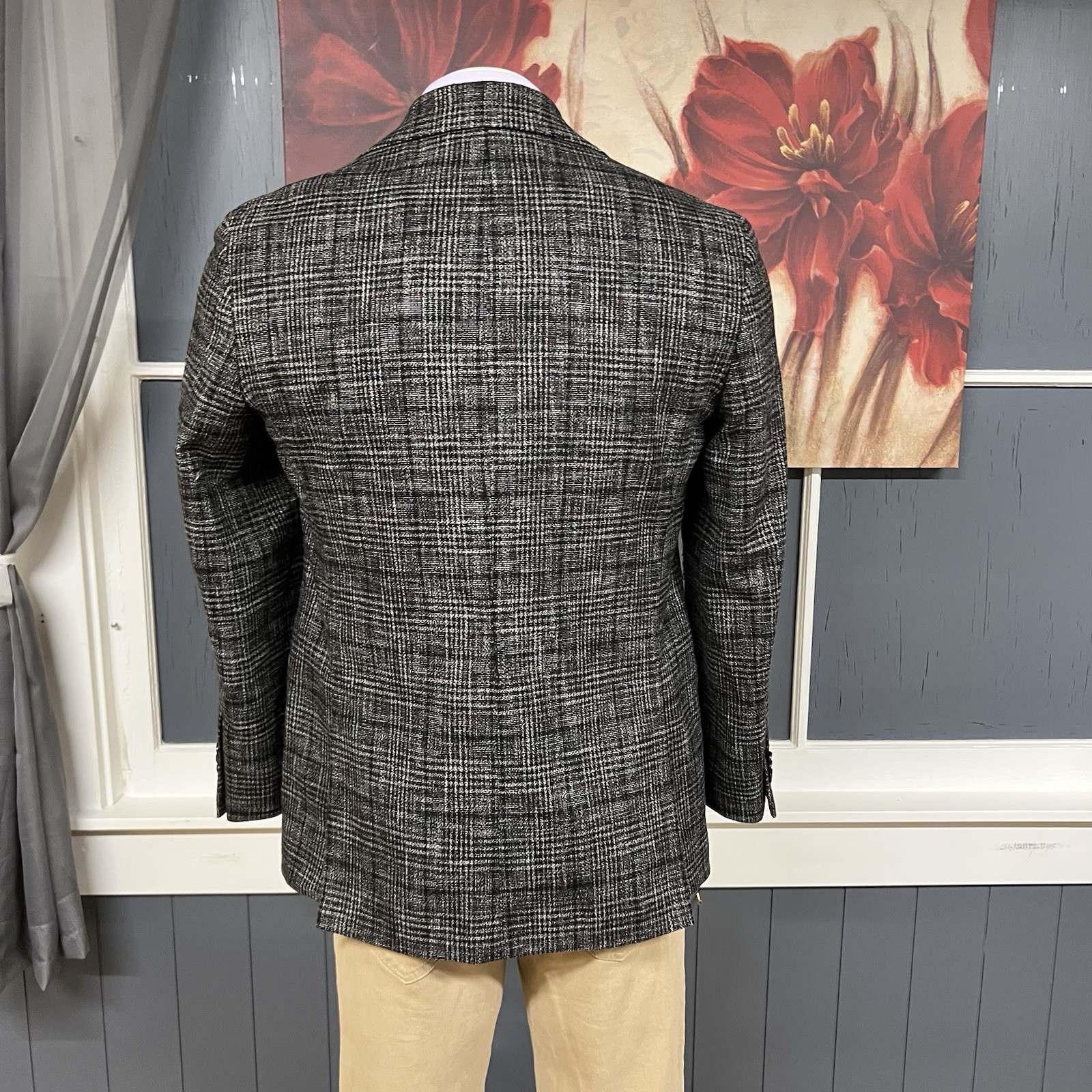 Joseph Abboud Soft Knit Blazer Jacket Mens 40R Wool Blend Charcoal/Maroon/Black