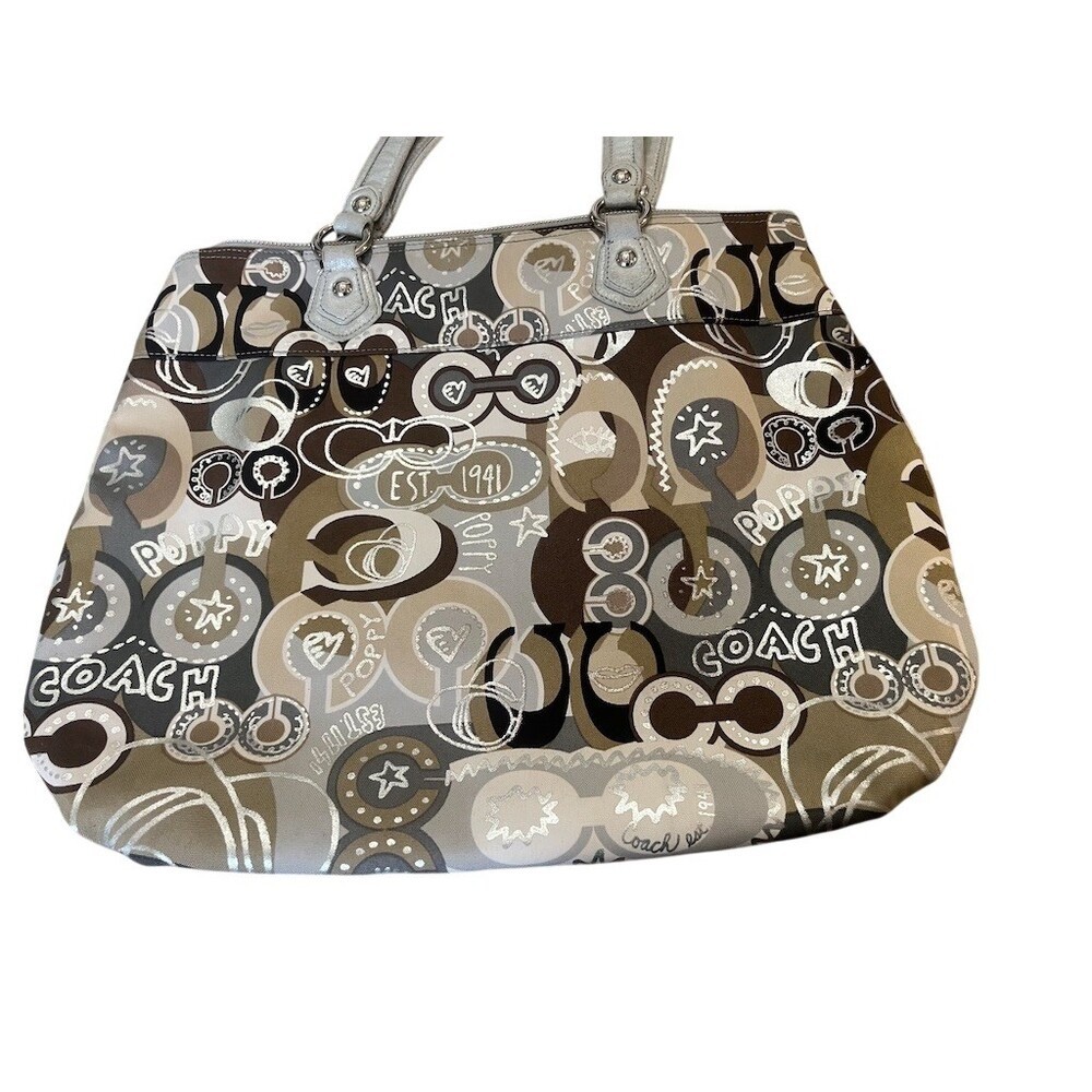 Coach Poppy Graffiti Glam Tote Shoulder Bag Multicolor Large Zip Top Charm