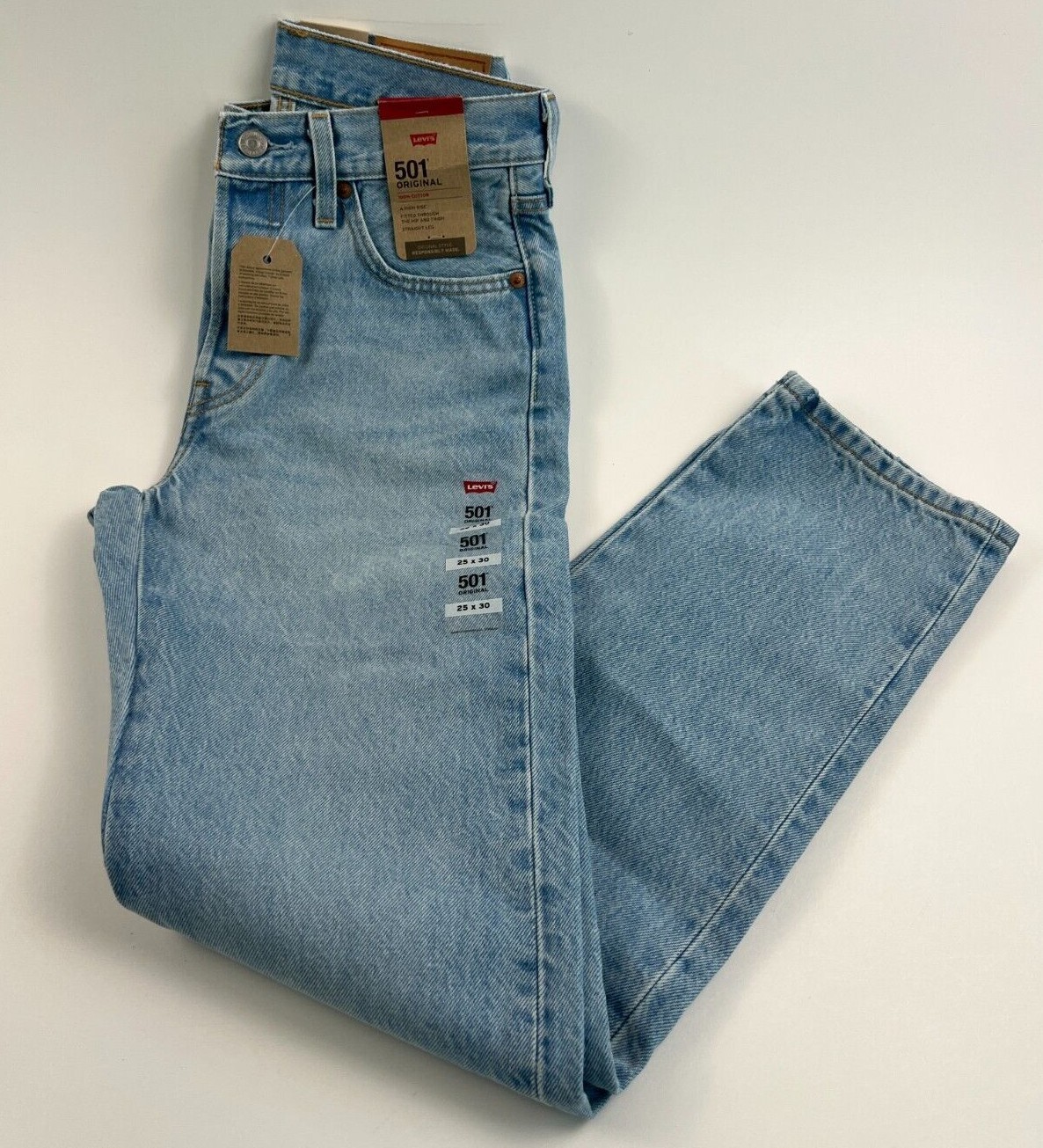 Levi’s Women 501 Original Fit Patched Straight Leg Button Fly Jeans Blue NWT