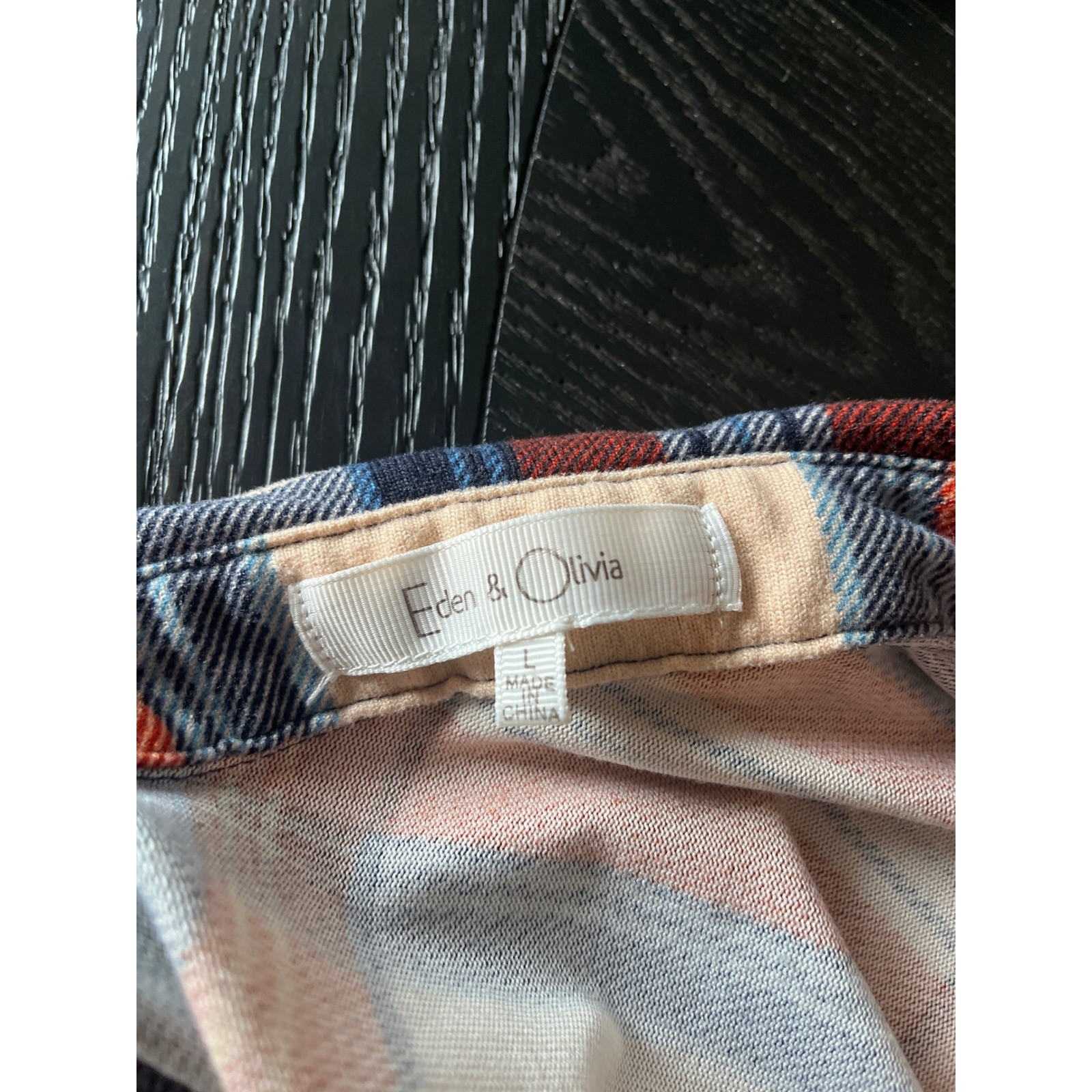 Eden And Olivia Orange Navy Blue Plaid Button Down Shirt Womens Large Size L