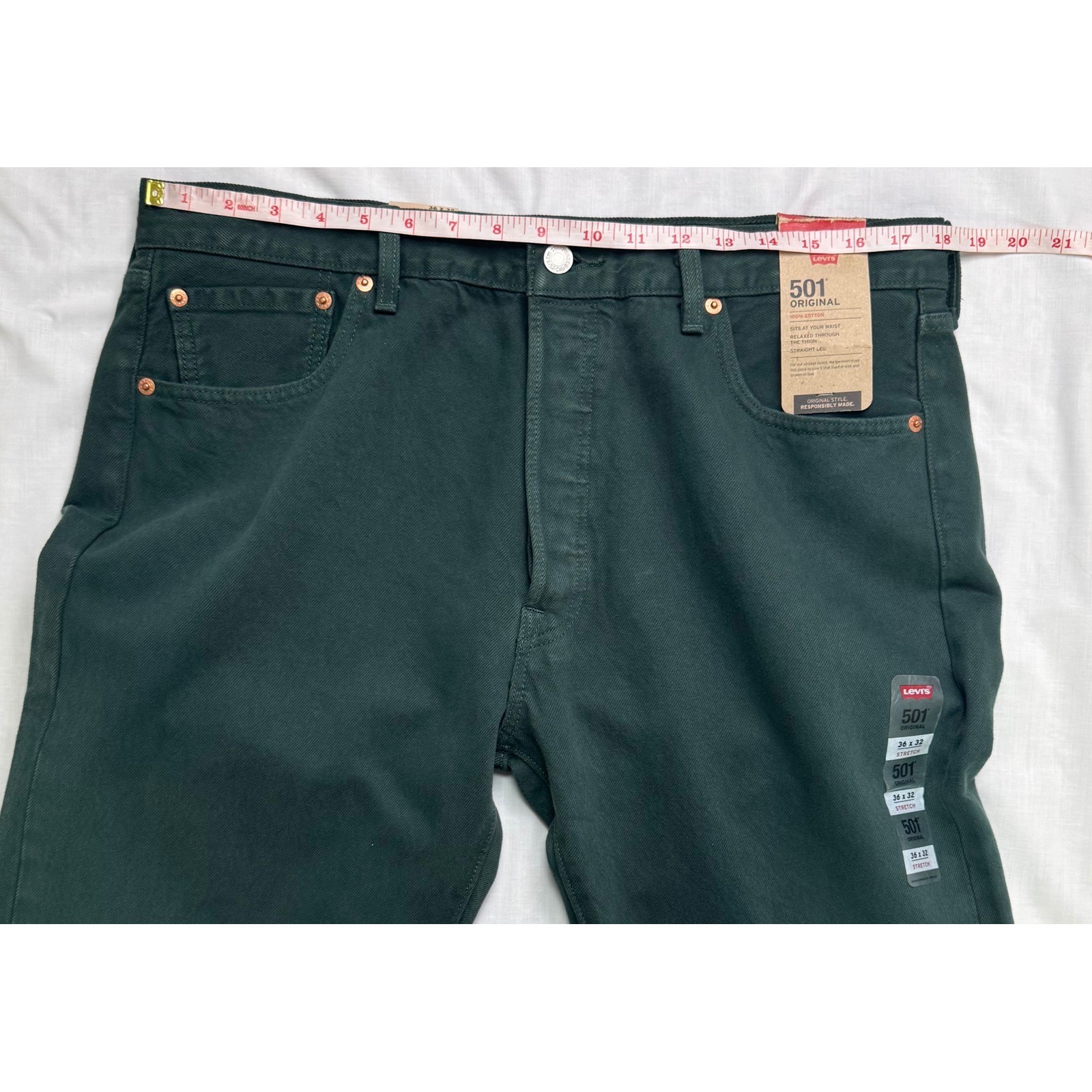 Levis 501 Original Mens Straight Leg Jeans Green denim button fly 36×32