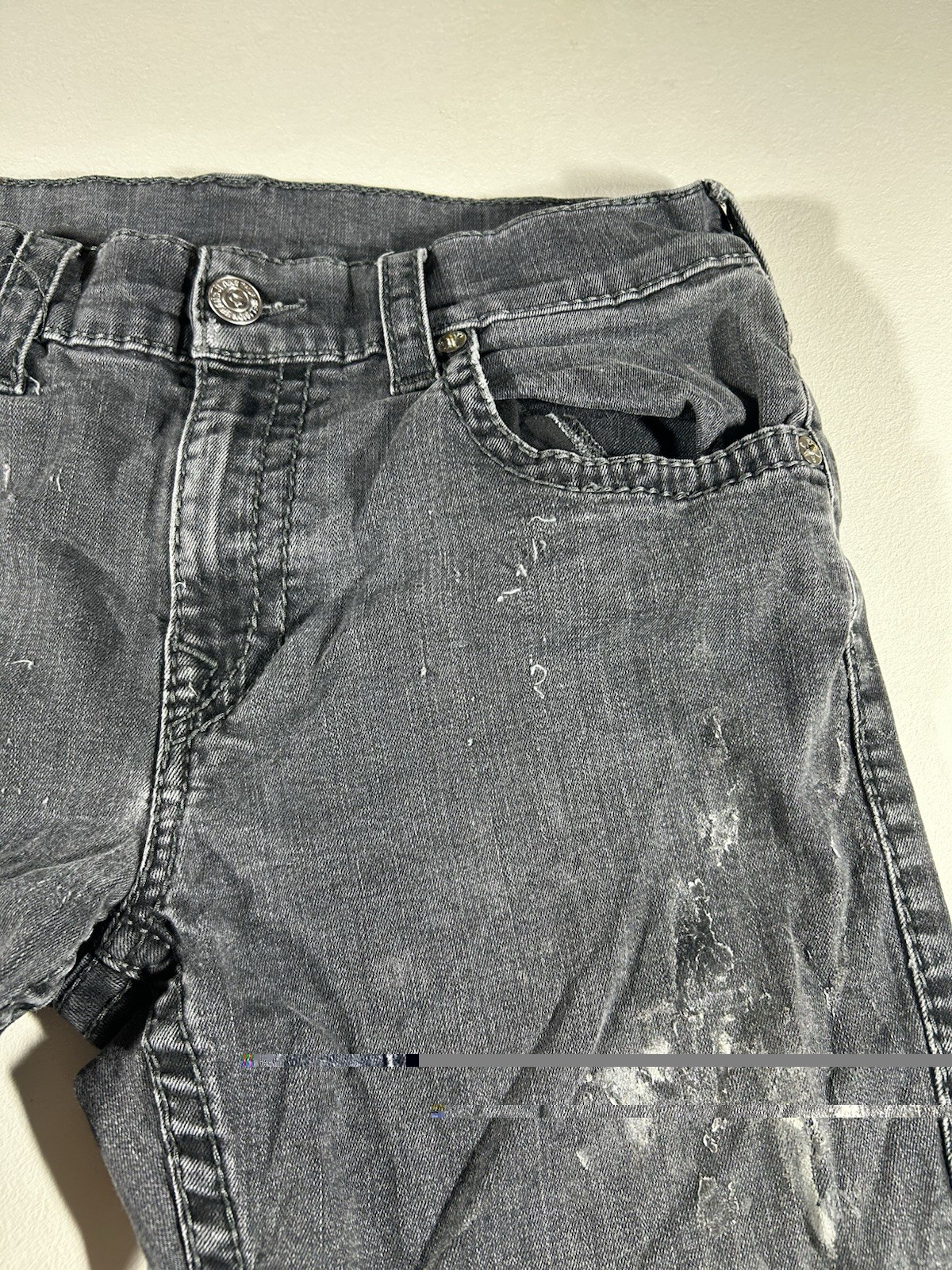 (Super Thrashed Distressed) True Religion Ricky Flap Big T Jeans 32×32 Grey
