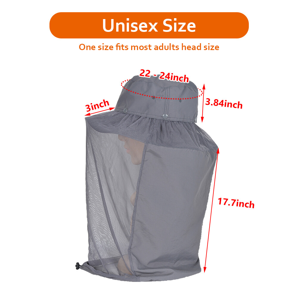 1/2x Mosquito Head Net Hat Bug Bee Insect Mesh Sun Cap for Fishing Hiking Safari