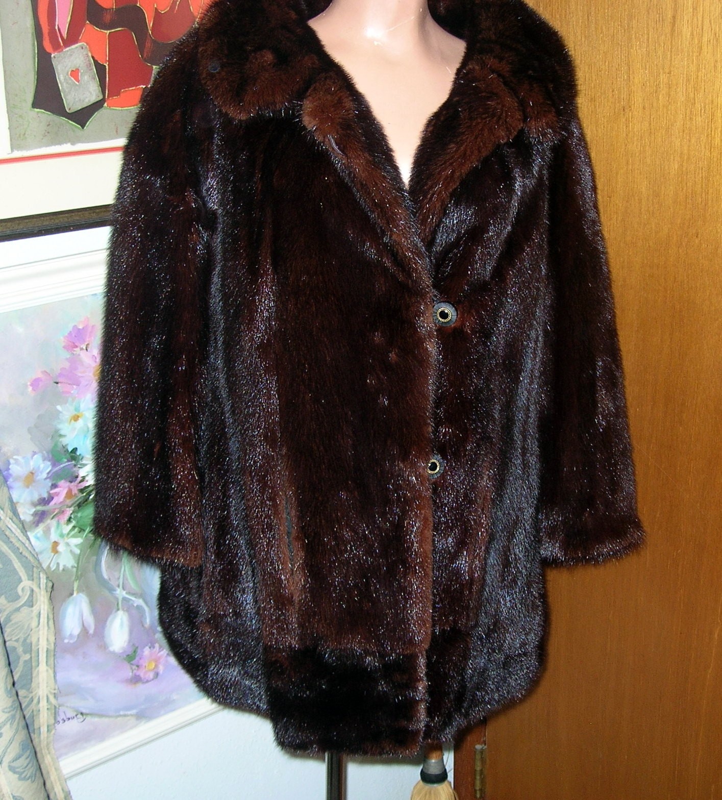 Vintage 60’s Ladies Ranch Mink Stroller Jacket..3/4 Sleeve/Pockets..Size Large