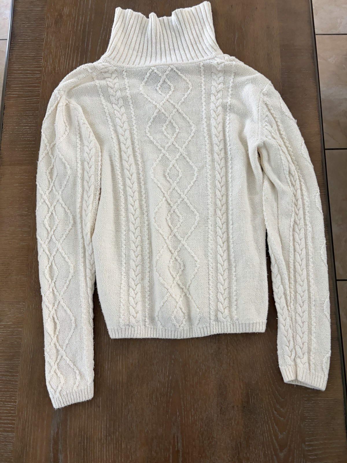 Talbots Ivory Cable-Knit Turtleneck Pullover Sweater Button Accent Womens M