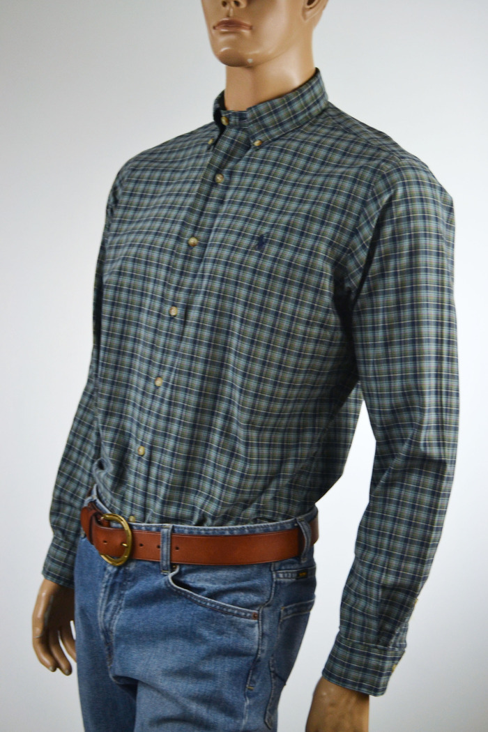 Ralph Lauren Classic Fit Teal Green Navy Plaid Long Sleeve Shirt/Pony-XL- NWT