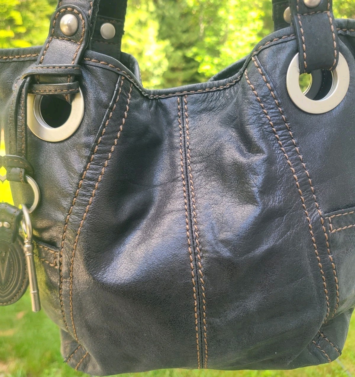 FOSSIL HATHAWAY Shoulder Bag Tote Satchel Purse Black Leather
