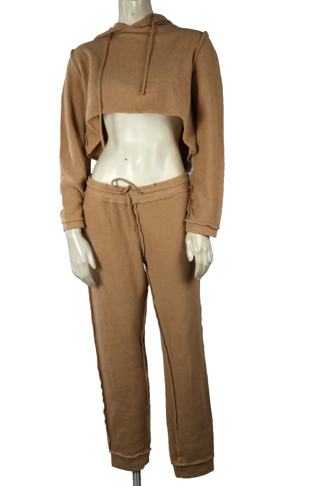 Danielle Guizio Beige 2 Piece Cropped Hoodie Jogger Pants Suit Set Size L