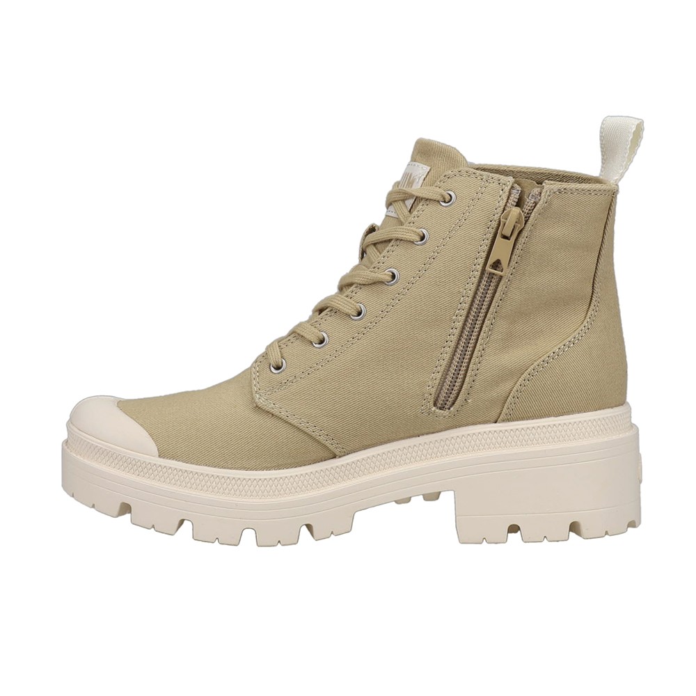Palladium Pallabase Round Toe Platform Zippered Booties Womens Beige Casual Boot