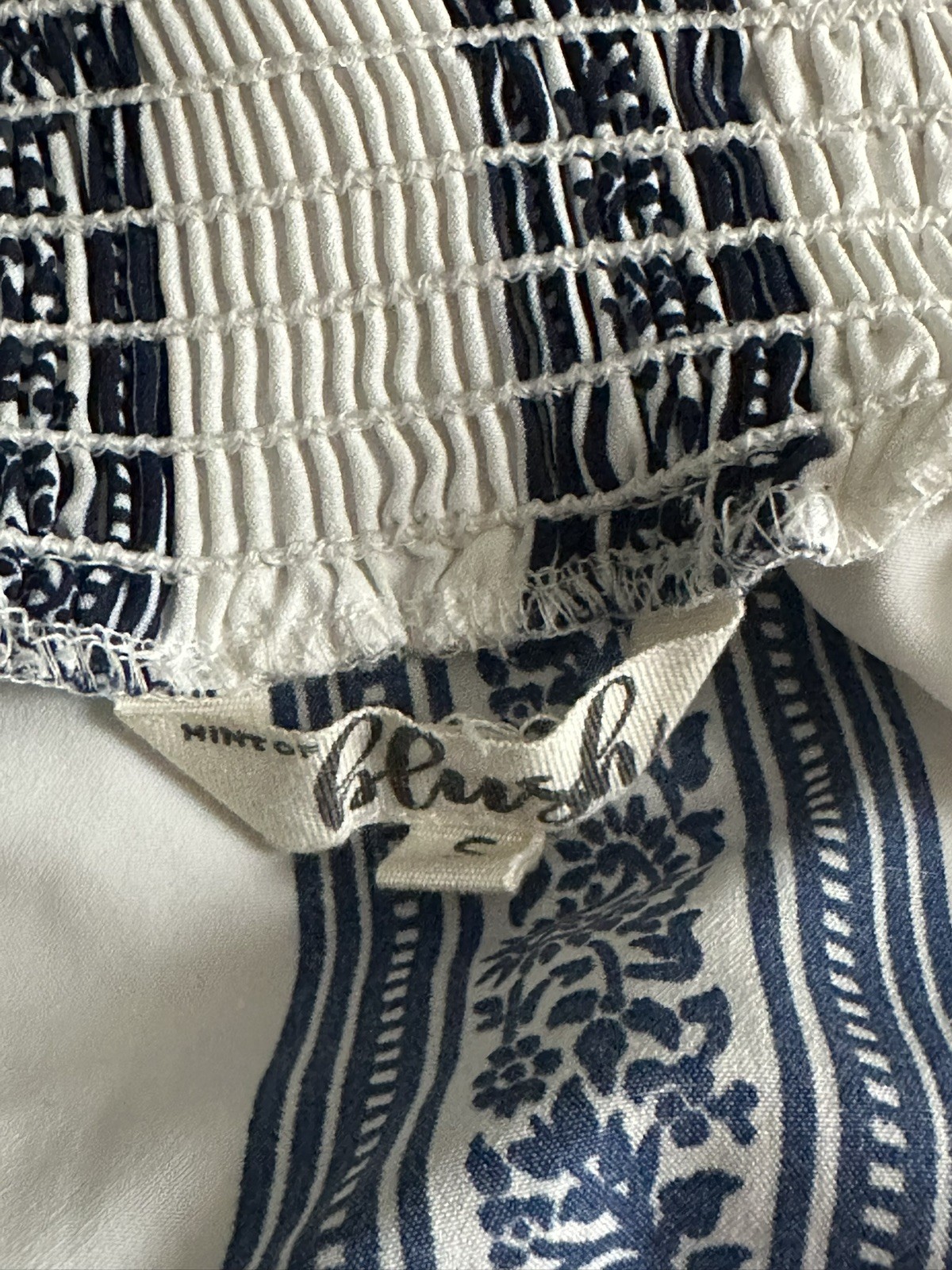 Hint of Blush Off Shoulder Striped Dress White Navy Tie Waist | Women’s Small