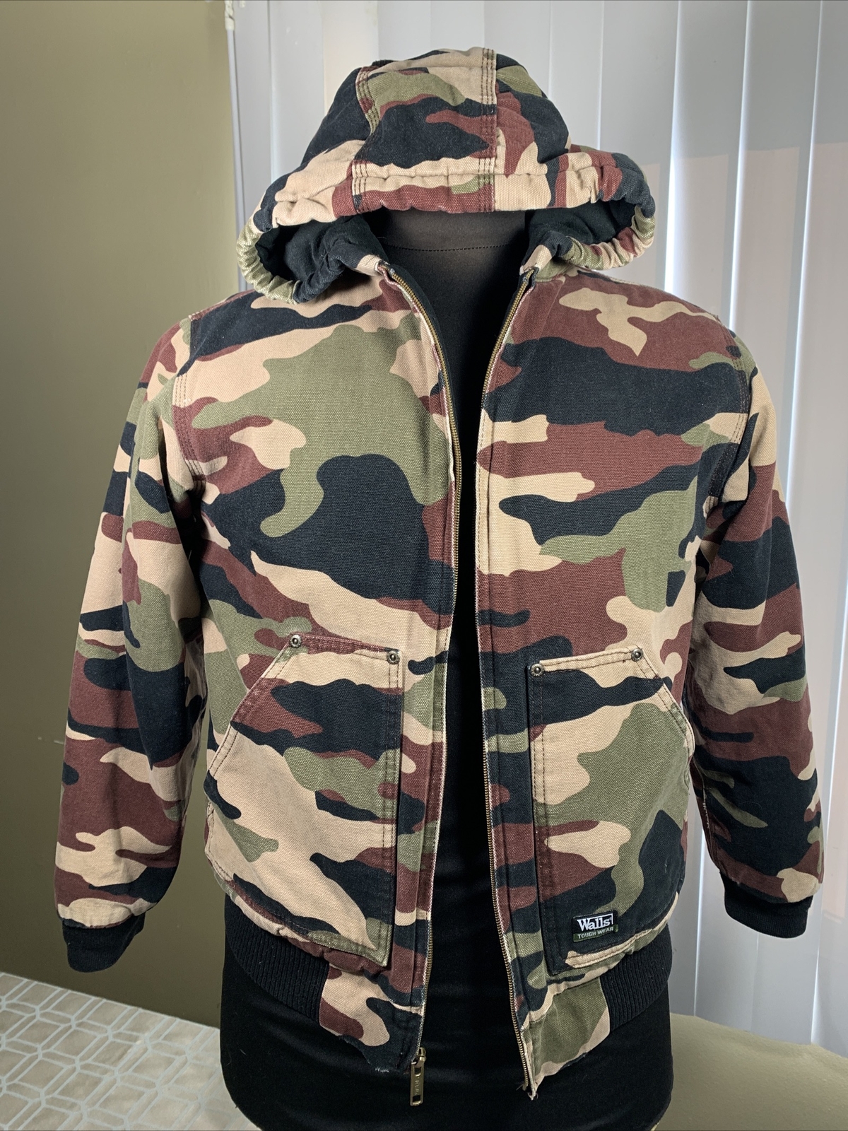 Walls Tough Wear Camo Insulate Quilt Lining Kid Hood Jacket Youth’s XL R (16-18)