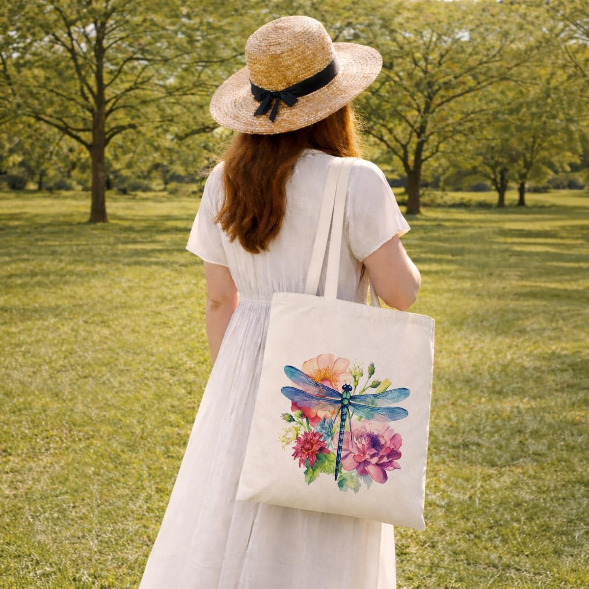 LMMHIOPI Dragonfly Tote Bag for Women, Reusable Canvas Medium,