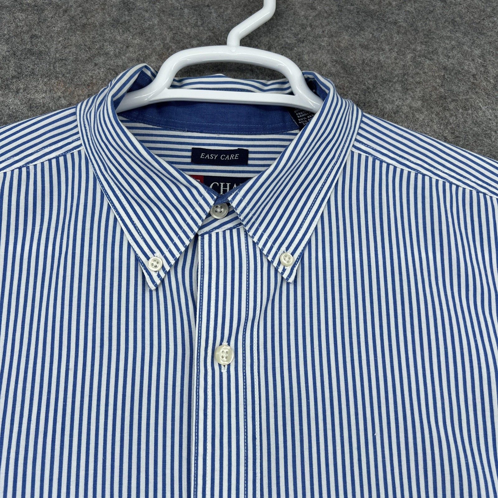 Chaps Button Down Shirt Mens XL Blue Striped Long Sleeve Embroidered Pocket