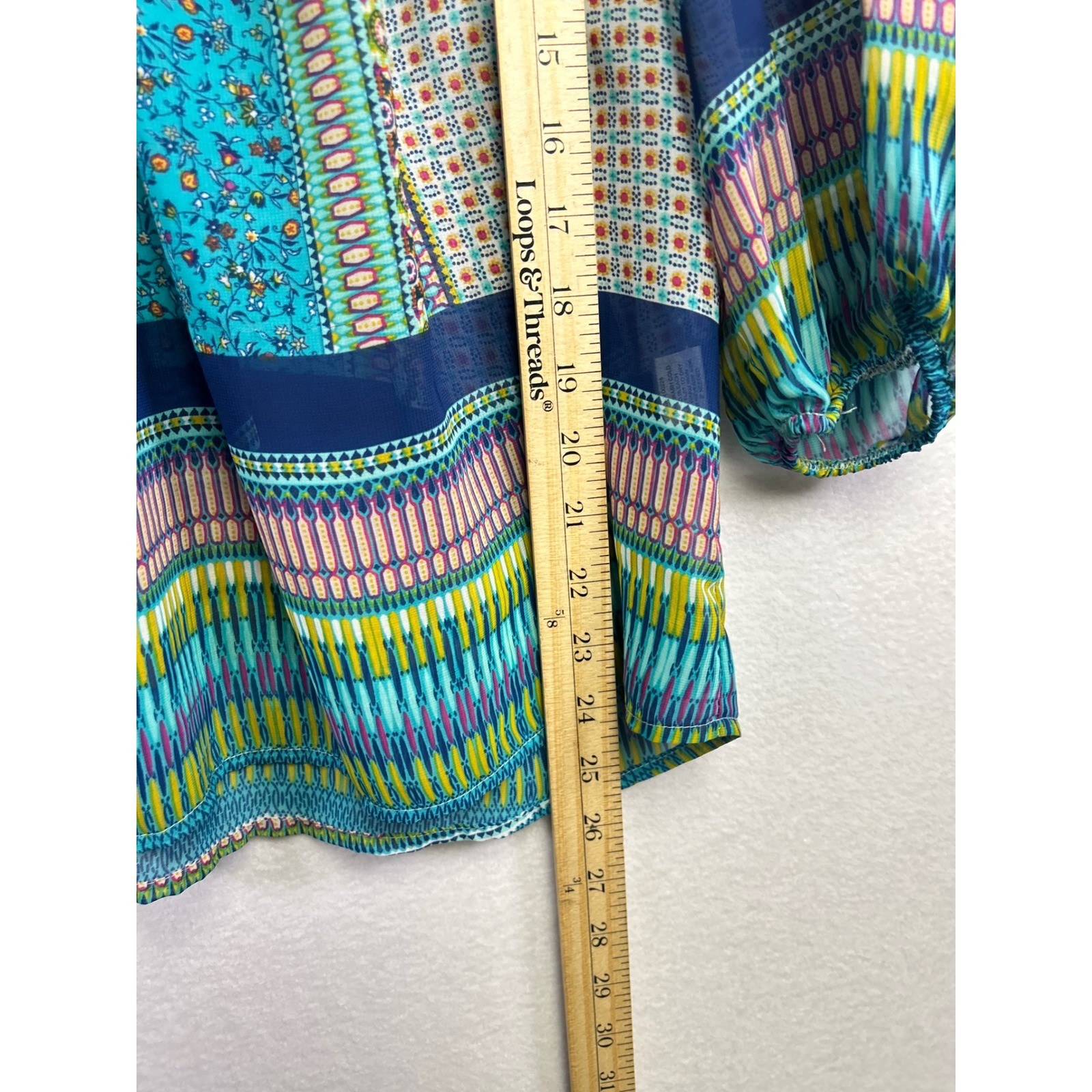 Fig and Flower Bohemian Patchwork Print Peasant Blouse Women’s Size Medium