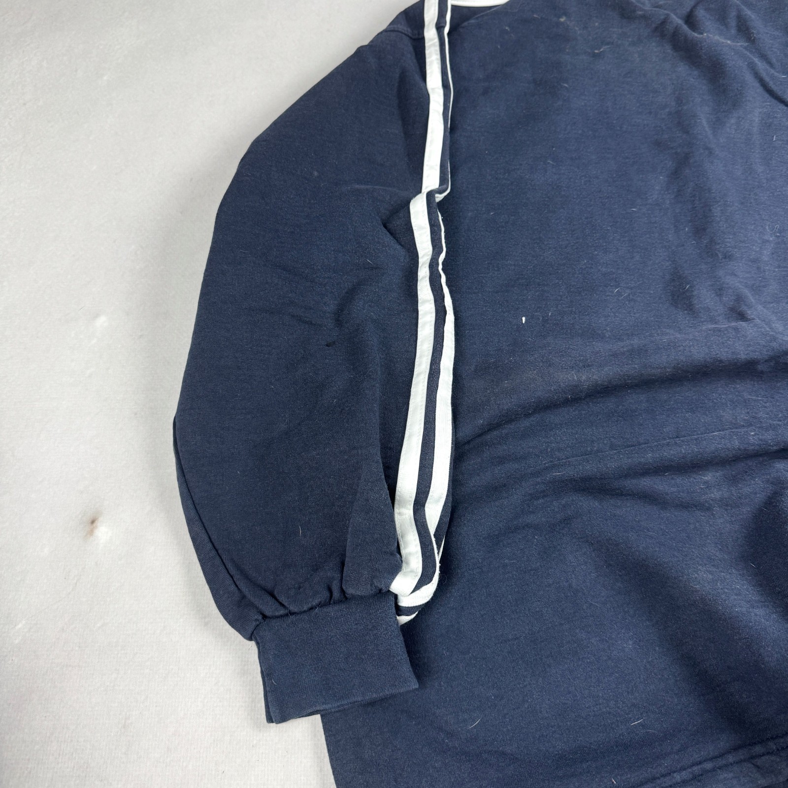 Mens Vintage Adidas Big Logo Three Stripe Crewneck Sweatshirt Navy Orange Sports