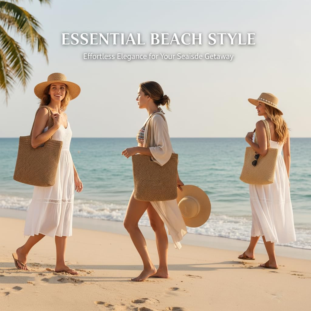 Straw Beach Tote Bag: Large Summer Boho Woven Bags | Rattan Handmade Shoulder Ha