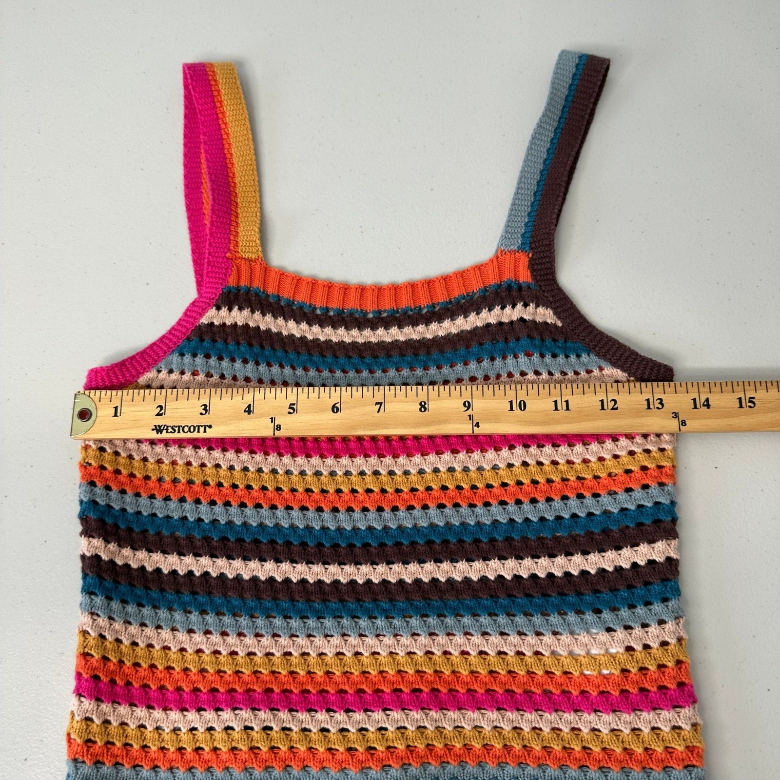 Faherty Byt Rainbow Falls Crochet Tank Top Womens XS Striped Festival Hippie