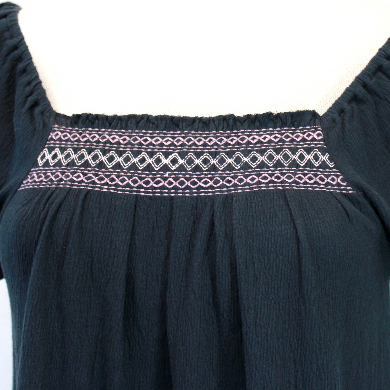 Madewell Black Cotton Embroidered Square Neck Top Blouse Medium