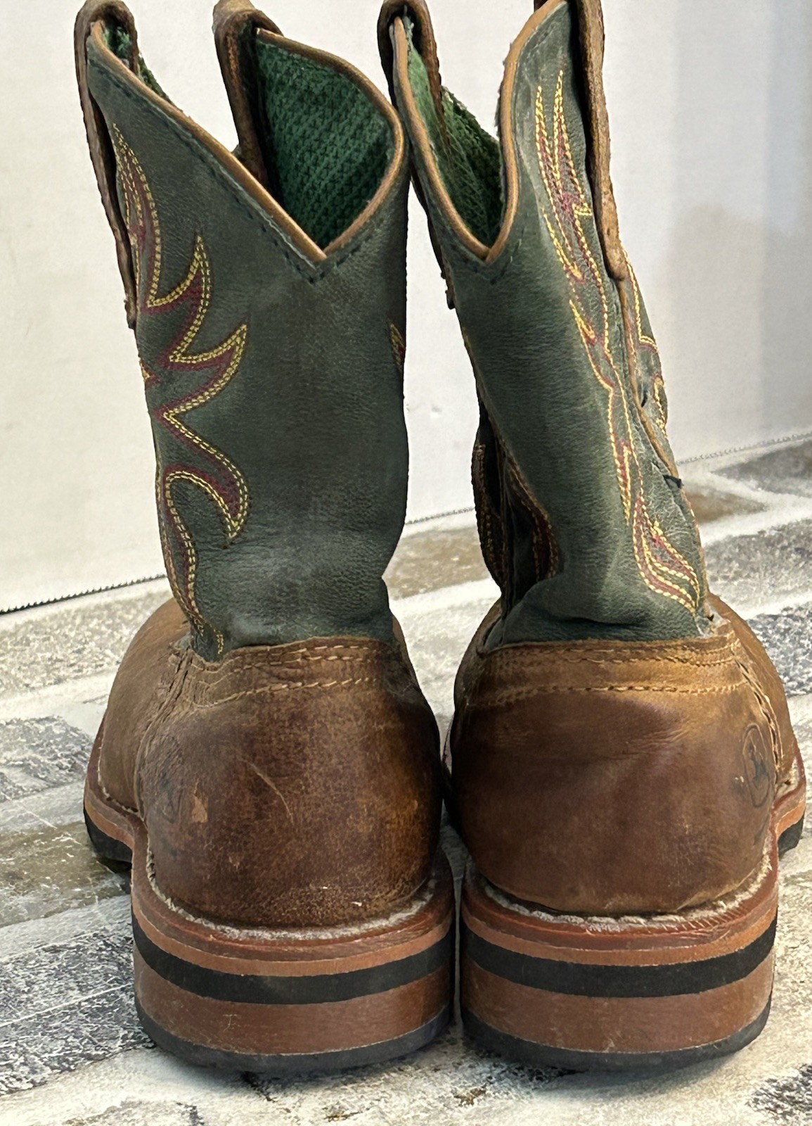 John Deere Dan Post Boot Co Brown Green Leather Cowboy Boots JD2316 Boys 12M