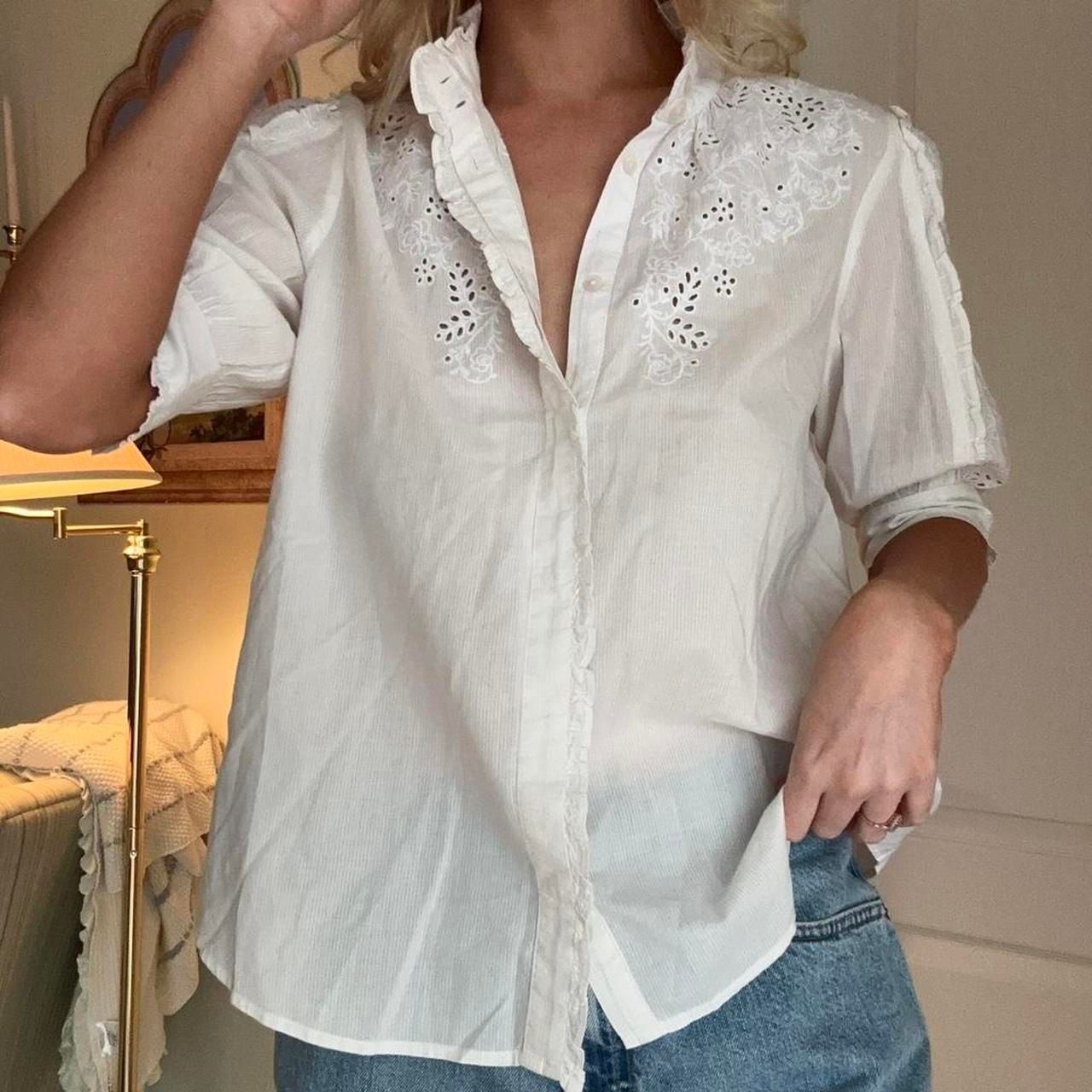 J.Crew White Eyelet Embroidered Button Down Blouse